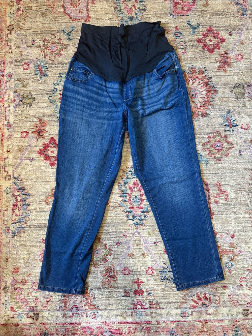 Sonoma Dark Blue Denim Maternity Boyfriend Jeans with Black Waist Panel